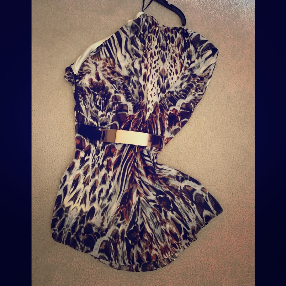 NWT Bebe Leopard silky one-shoulder dress sz S